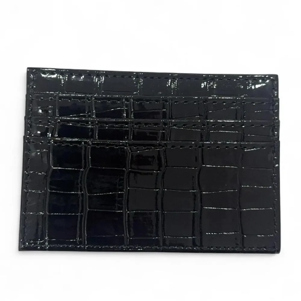 Black crocodile skin texture card holder wallet glossy luxury